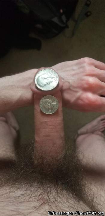 Requested: semi or half-erect cock with the U.S.A quarter and half dollar coins