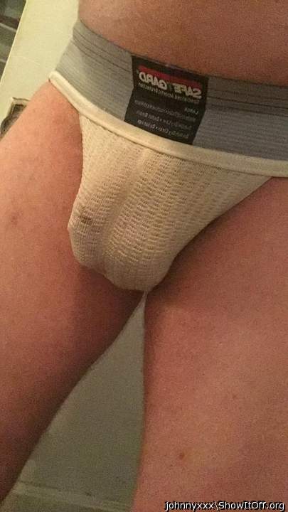 Nice well filled jockstrap pouch with outline of your helmet