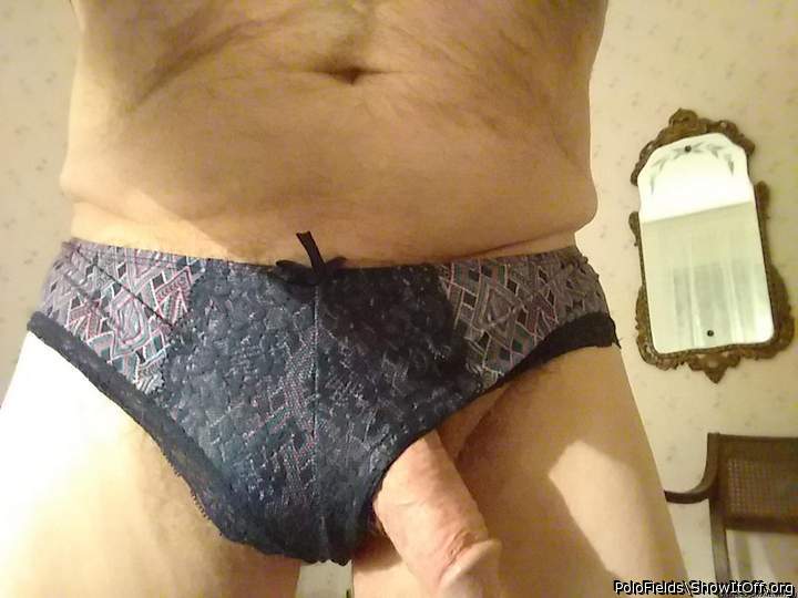 Tight little panties and a big cock bursting out!  Very temp