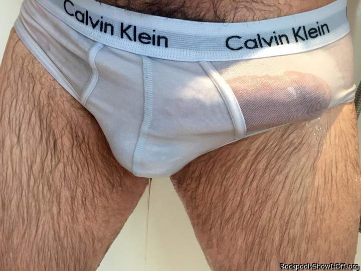 Hairy legs, white briefs and a hot cock. Killer combination 