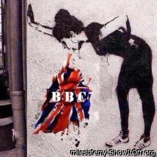 BBC in the style of Banksy