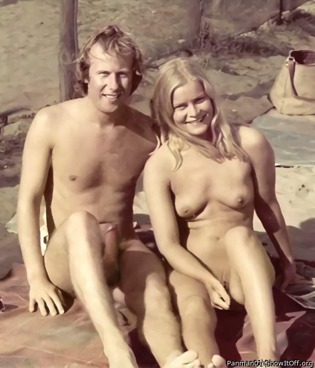 Sexy young couple first time on nudist beach