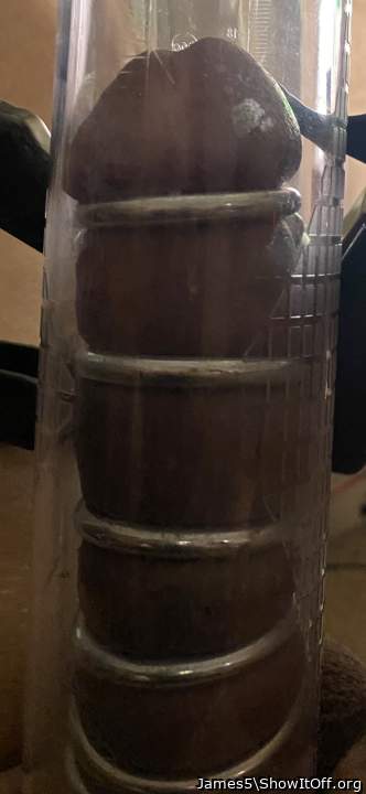 Wearing gland rings & pumping my cock swollen.