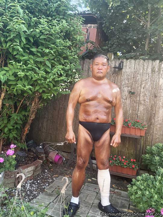 Black thong sunbathing in my backyard