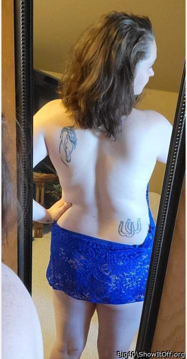 Blue lingerie from the back