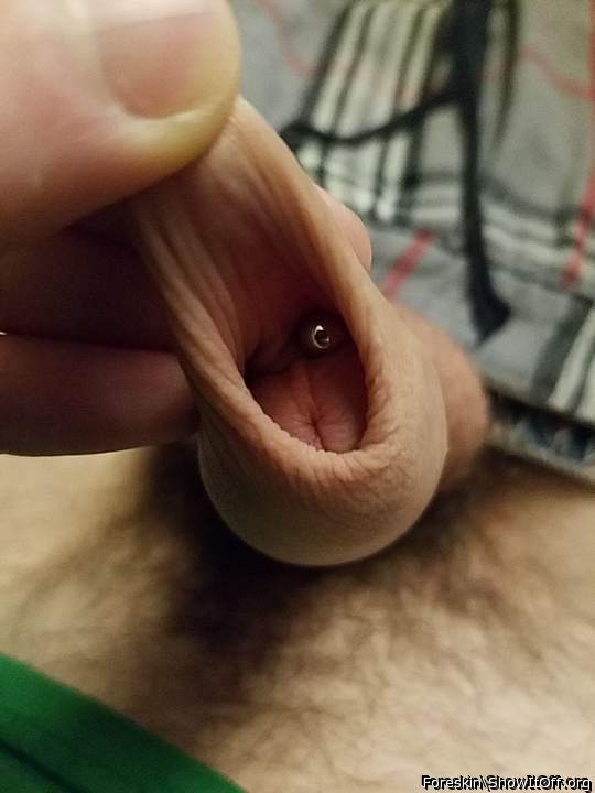 Tugging on foreskin, frenulim piercing showing