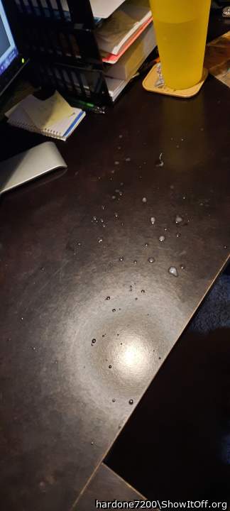 Cum spray on my desk after jacking off