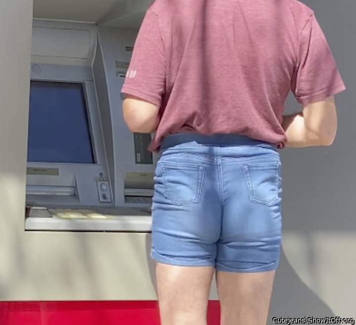 Showing off my Land's End girls shorts at the ATM