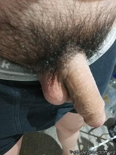 hot close up of your dark fully grown hair, long foreskin to
