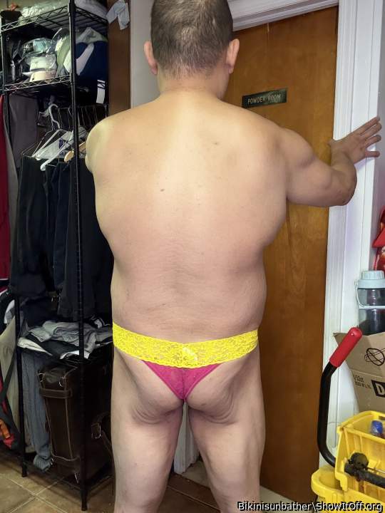 Yellow and red lace thong panties. taste my panties