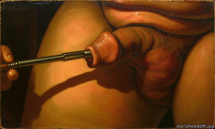 I'm playing with the my foreskin with a circumcision stapler Art