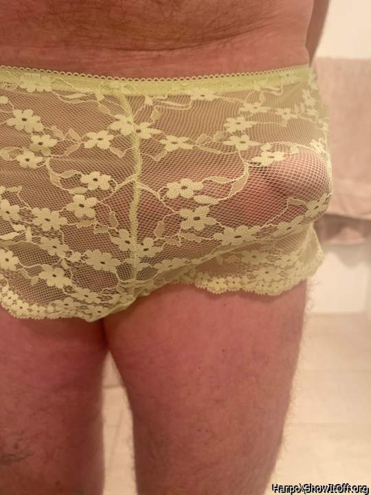 Your cock looks amazing and very excited in your little lace