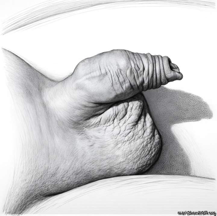Pencil drawing of the uncut foreskin