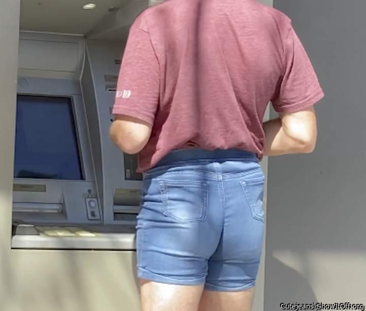 Showing off my Land's End girls shorts at the ATM