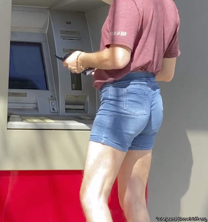 Showing off my Land's End girls shorts at the ATM