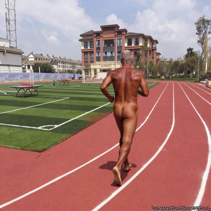 Nude at the track.