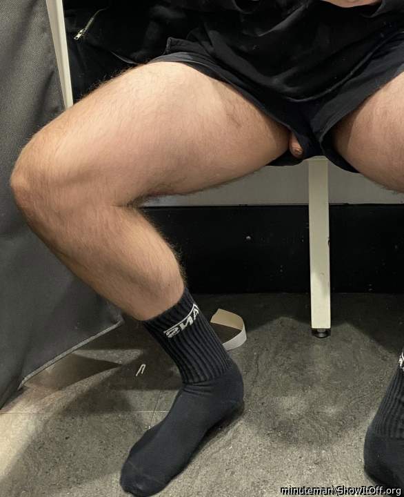 My buddys little dicklet barely poking out of his shorts in a changing room