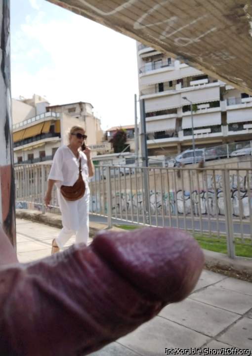 Shameless public cock flash in front of strange lady