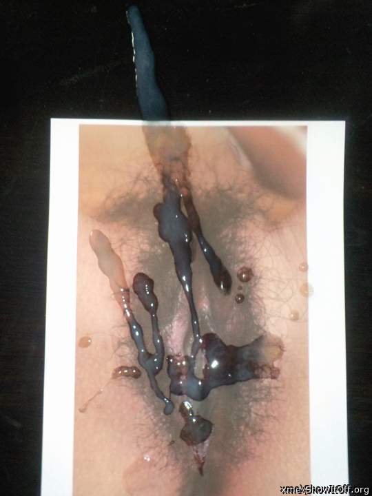 hot cum load for her, love semen on her dark lips and bush