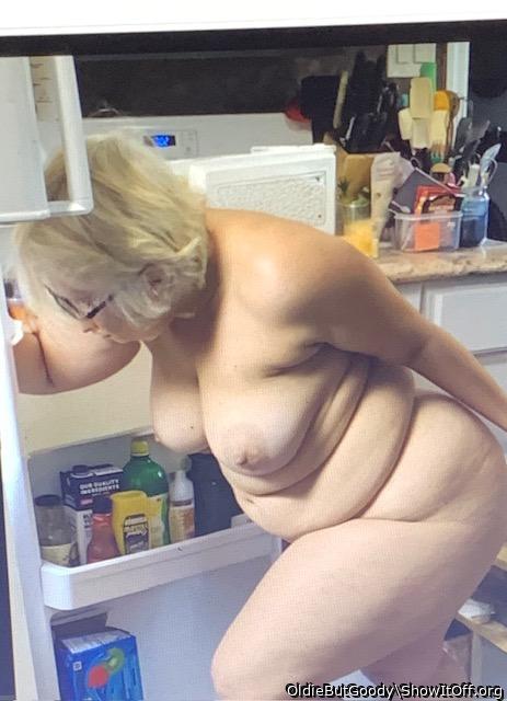 Debbie nude in the kitchen