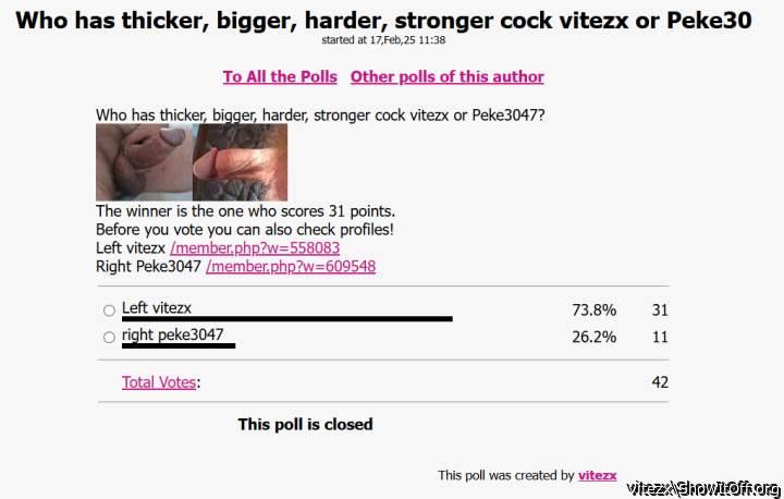 Vitezx has thicker, bigger, harder, stronger cock then Peke30