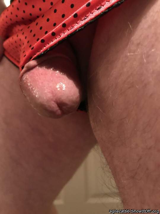 Red silk polkadot and black lace panties