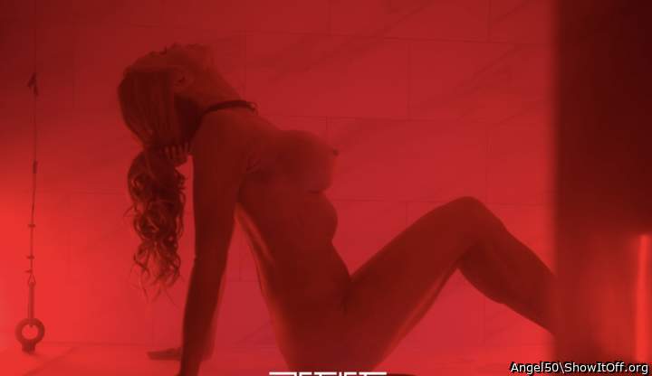 Your slim figure and your big breasts in the red heat.  Your