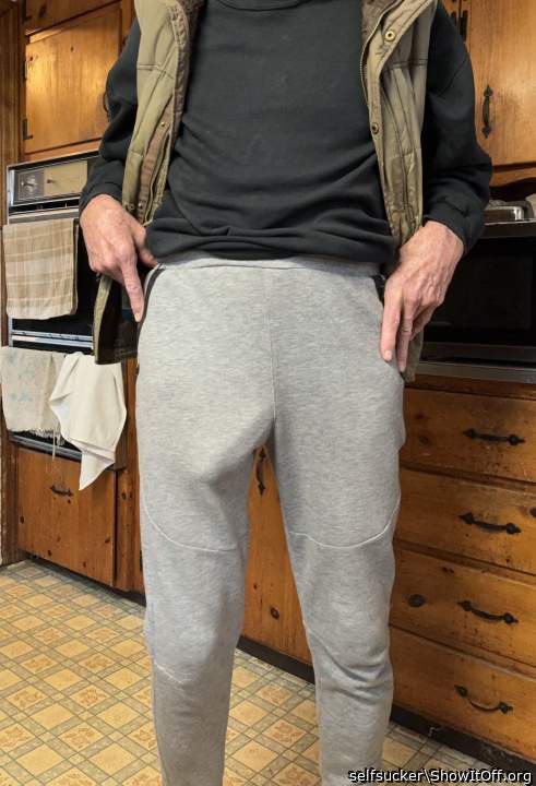 My sweatpants bulge.