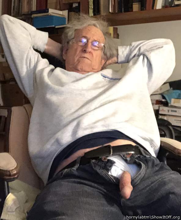 asleep, pants unzipped cock exposed