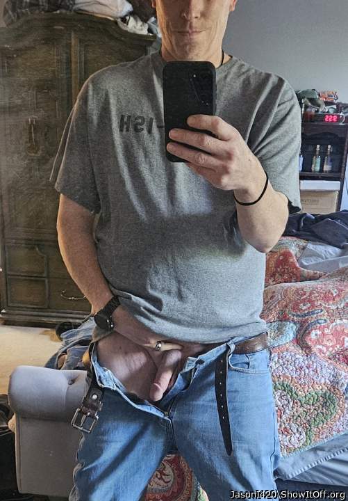 Hot pic! I love cock and blue jeans  