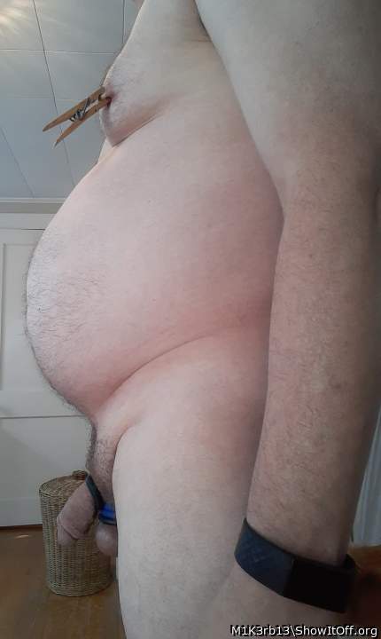 Fat. Man breasts. Small penis. Needs penis ring to stay erect.