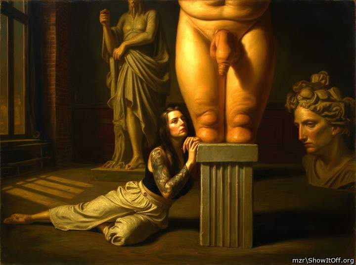 The sculptor depicted a naked man with an uncut penis and a beautiful foreskin