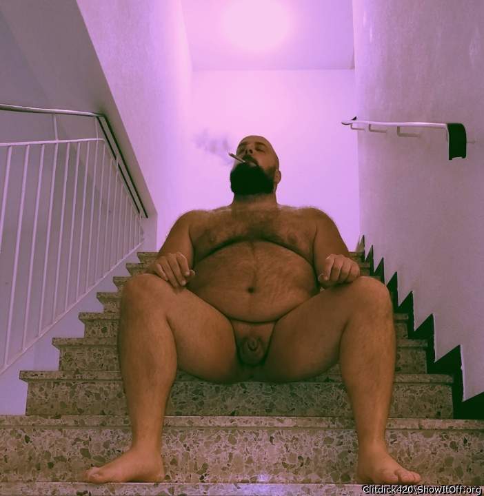 Smoking weed in the hallway naked