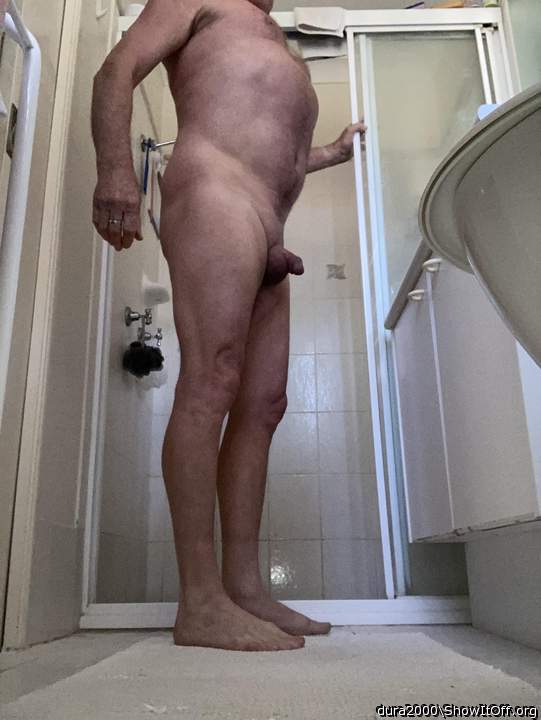 Getting in the shower.